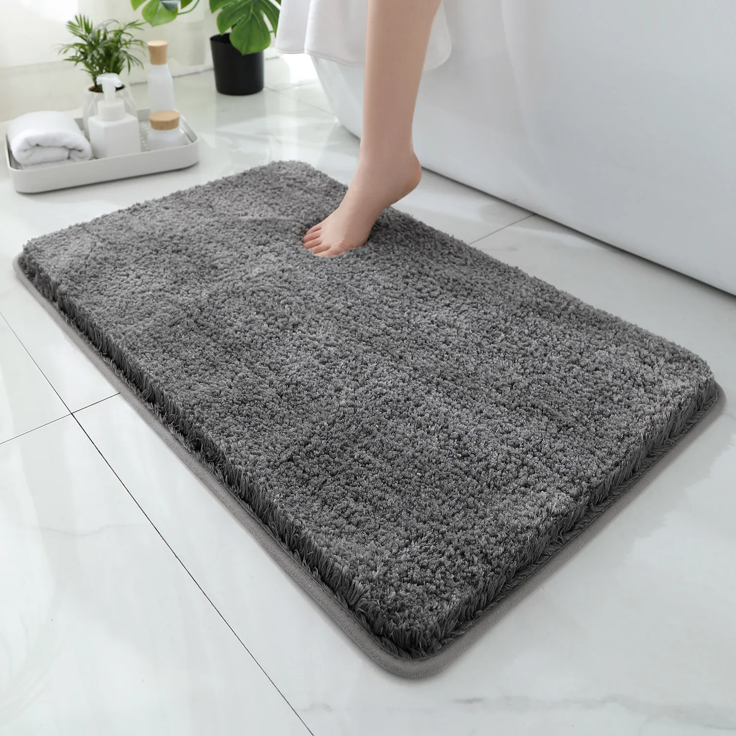 Bamboo Bath Mat - Tapete de banheiro arredondado e espesso,