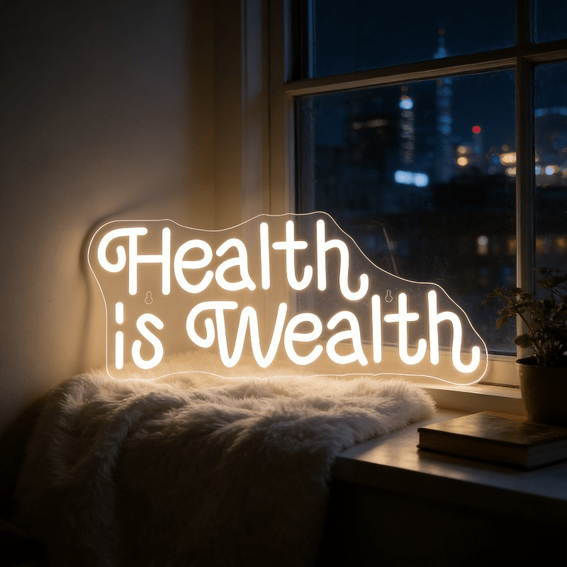 Letreiro Neon LED 'Saúde é Riq - Health Wellness Lifestyle avaliação e preço